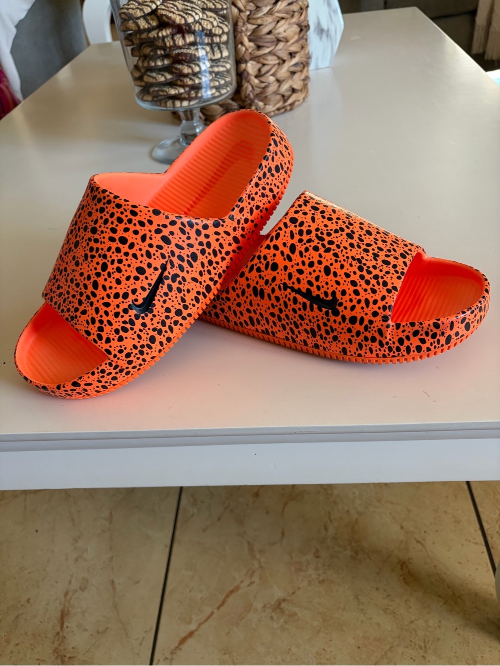 Nike calm slide sandals Orange and Black Speckle Slide Sandals